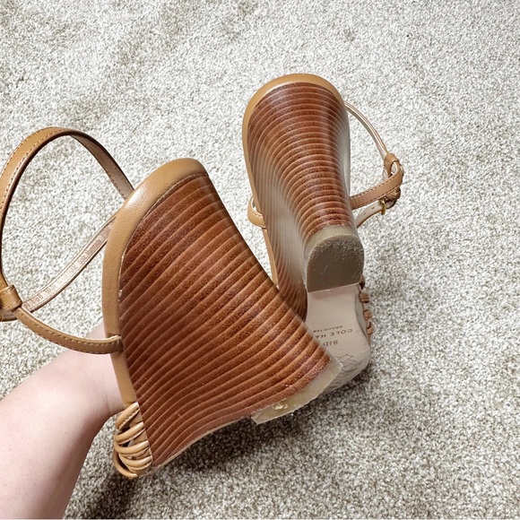 Cole Haan Jitney Knot Leather Tan Wedge Sandals Size 8